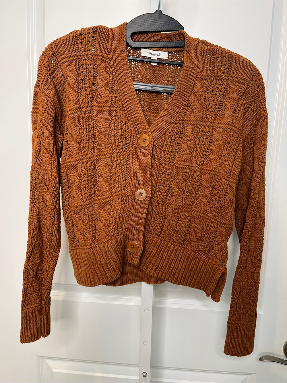 Madewell Burnt Orange Textured Knit Button Cardigan XXS